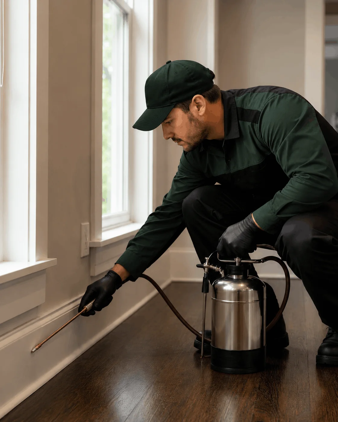 ShieldPest technician performing pest control inspection in an Atlanta home.
